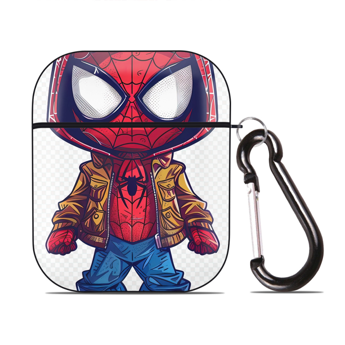 （画像用） Spider Man スパイダーマン AirPods 第2世代保護ケース ハードシェル ブラック 耐衝撃・防指紋・カラビナ付き