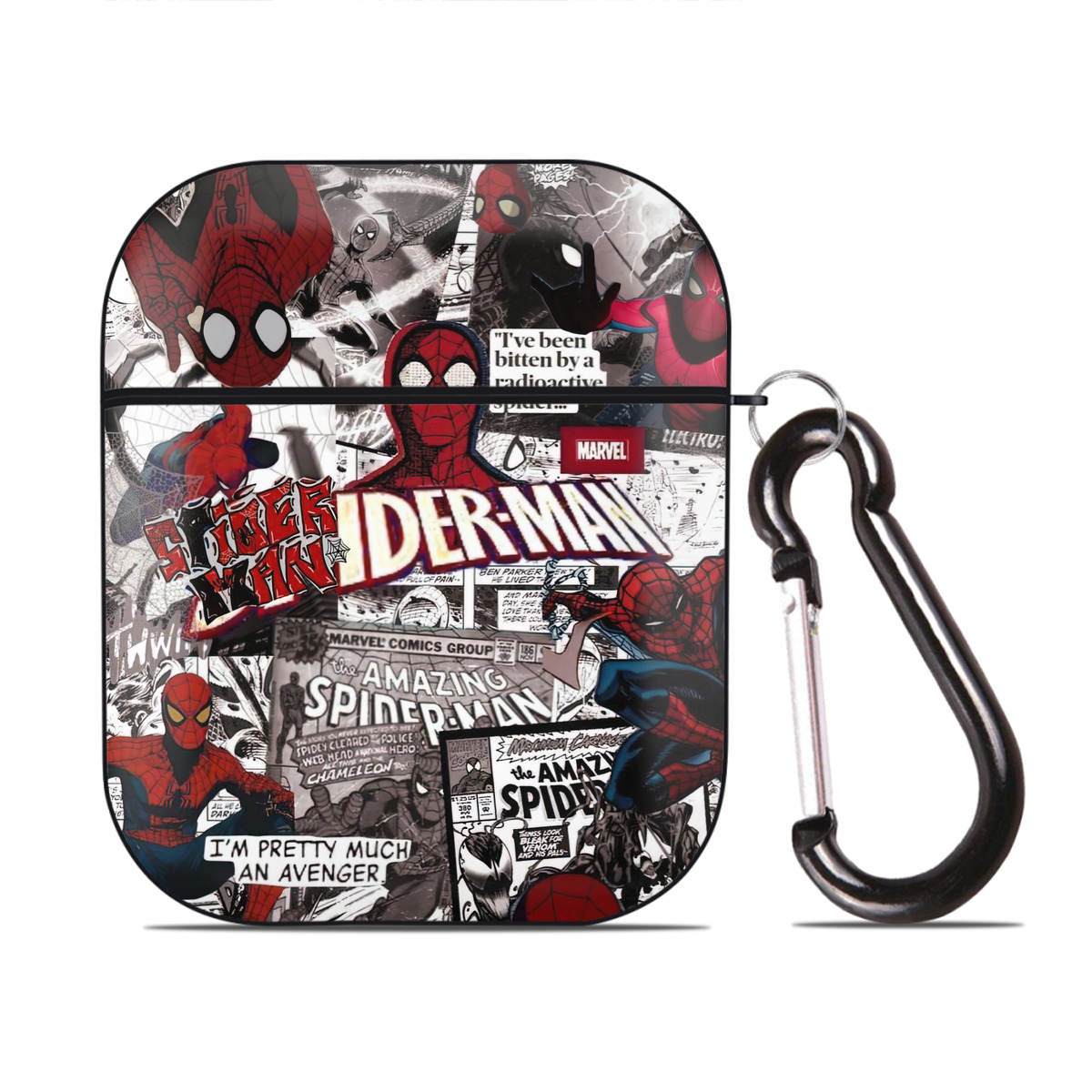 （画像用） Spider Man スパイダーマン AirPods 第2世代保護ケース ハードシェル ブラック 耐衝撃・防指紋・カラビナ付き