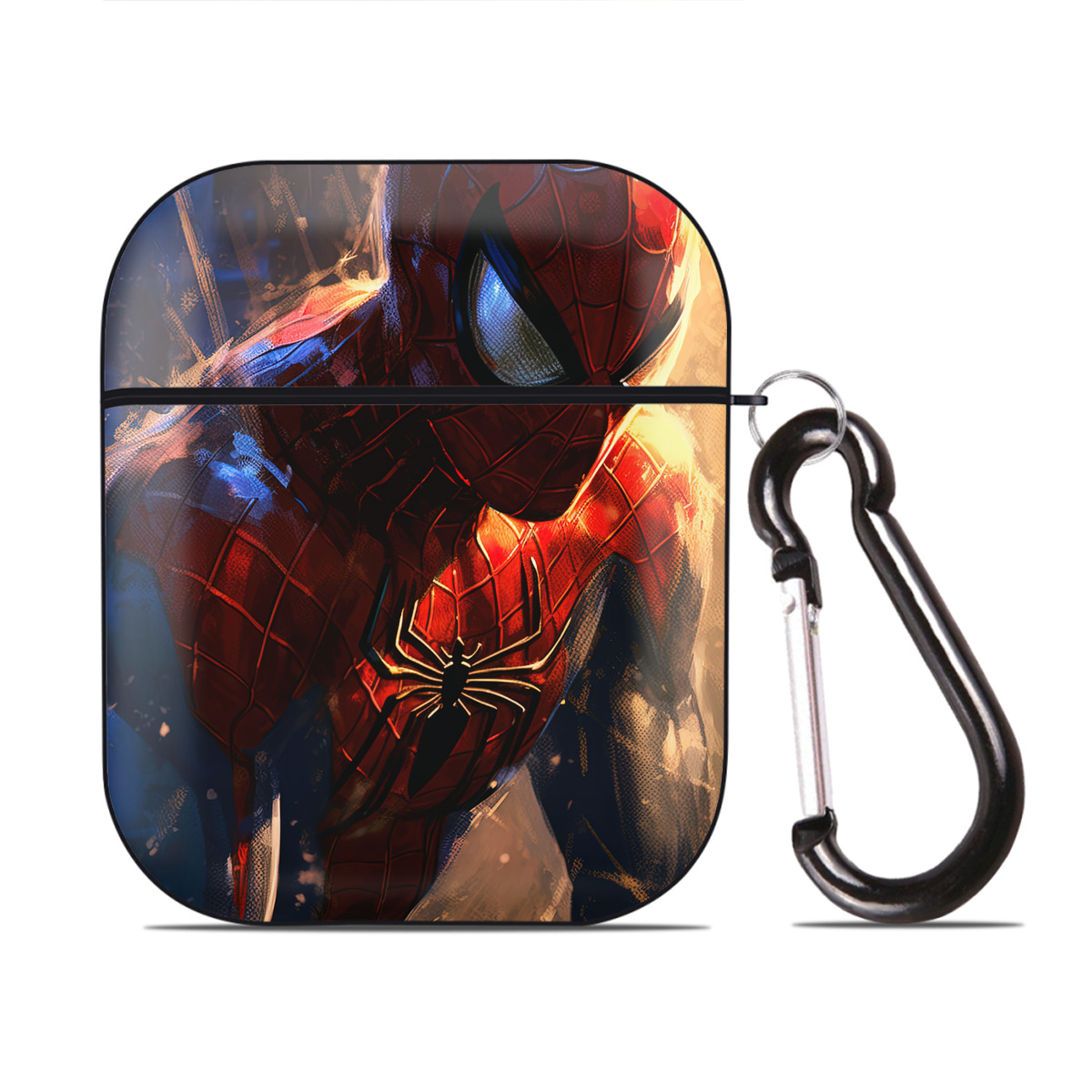 （画像用） Spider Man スパイダーマン AirPods 第2世代保護ケース ハードシェル ブラック 耐衝撃・防指紋・カラビナ付き
