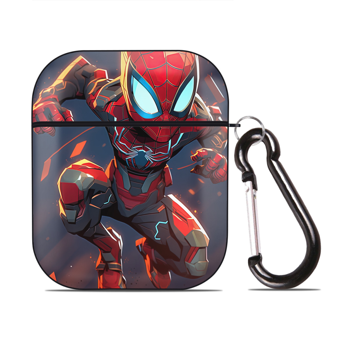 （画像用） Spider Man スパイダーマン AirPods 第2世代保護ケース ハードシェル ブラック 耐衝撃・防指紋・カラビナ付き