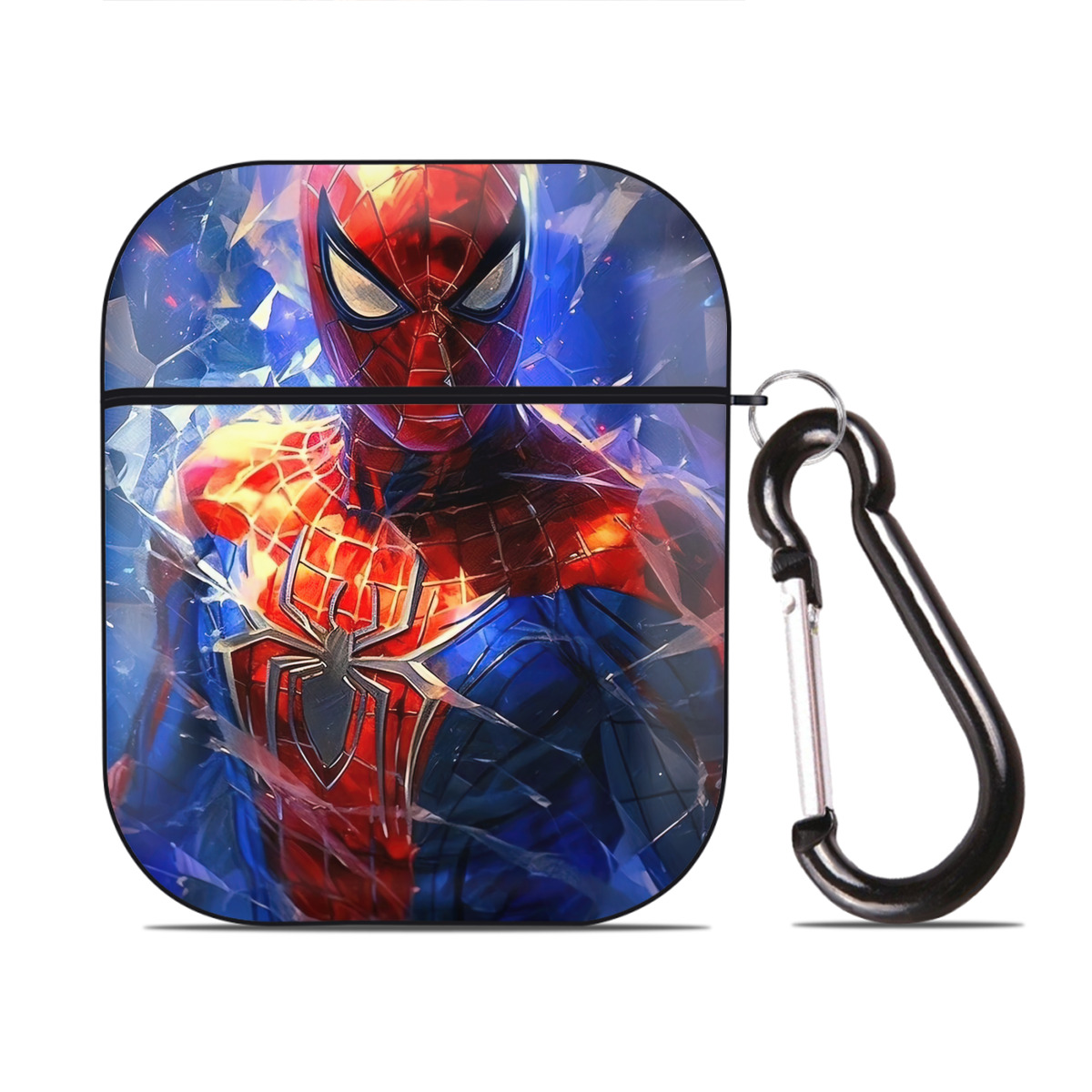 （画像用） Spider Man スパイダーマン AirPods 第2世代保護ケース ハードシェル ブラック 耐衝撃・防指紋・カラビナ付き