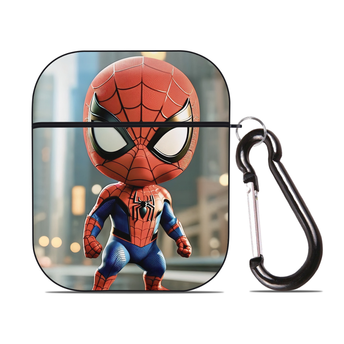 （画像用） Spider Man スパイダーマン AirPods 第2世代保護ケース ハードシェル ブラック 耐衝撃・防指紋・カラビナ付き