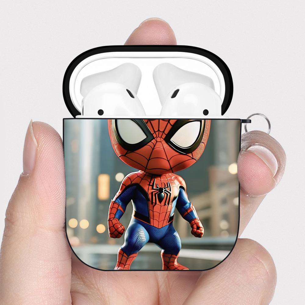 （画像用） Spider Man スパイダーマン AirPods 第2世代保護ケース ハードシェル ブラック 耐衝撃・防指紋・カラビナ付き