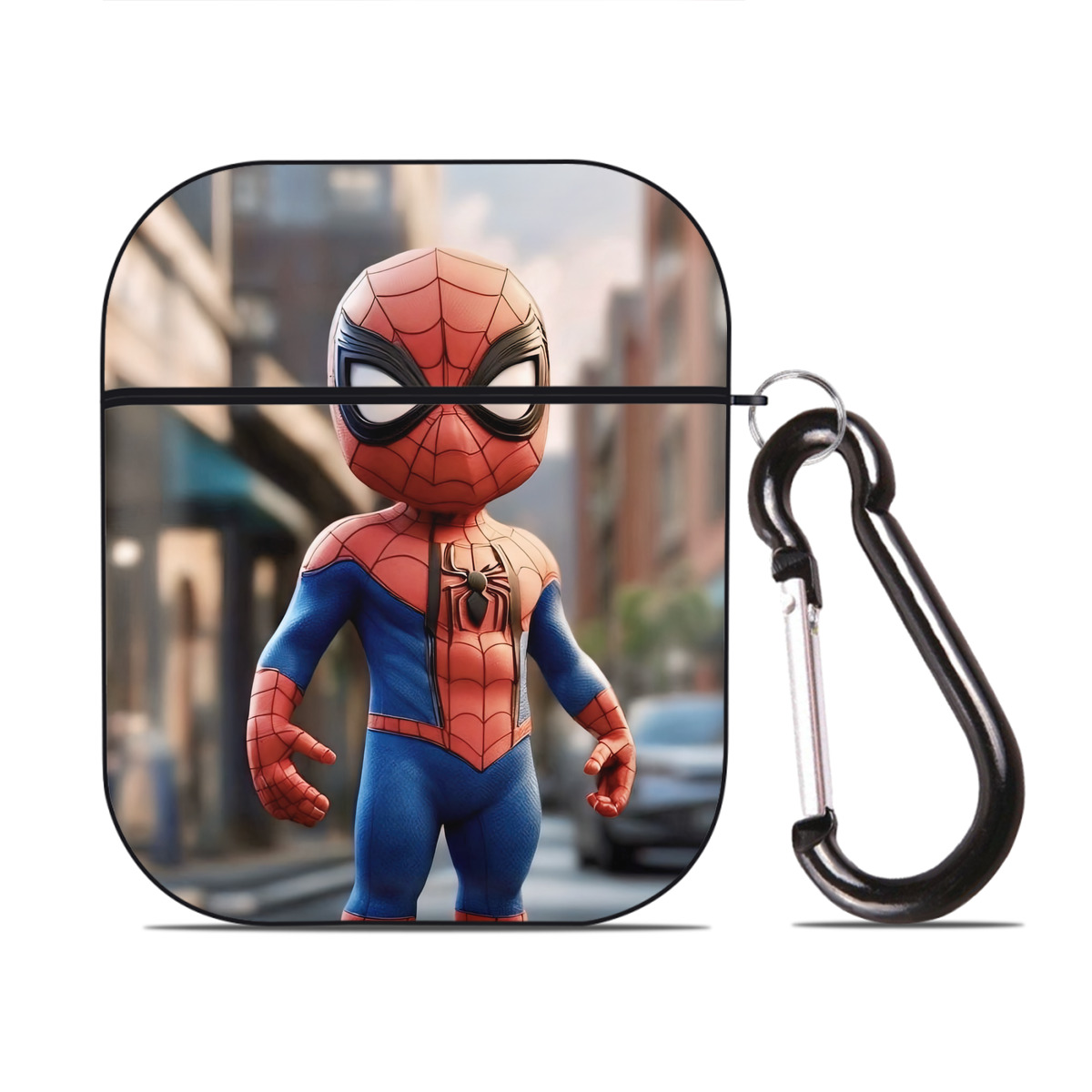 （画像用） Spider Man スパイダーマン AirPods 第2世代保護ケース ハードシェル ブラック 耐衝撃・防指紋・カラビナ付き
