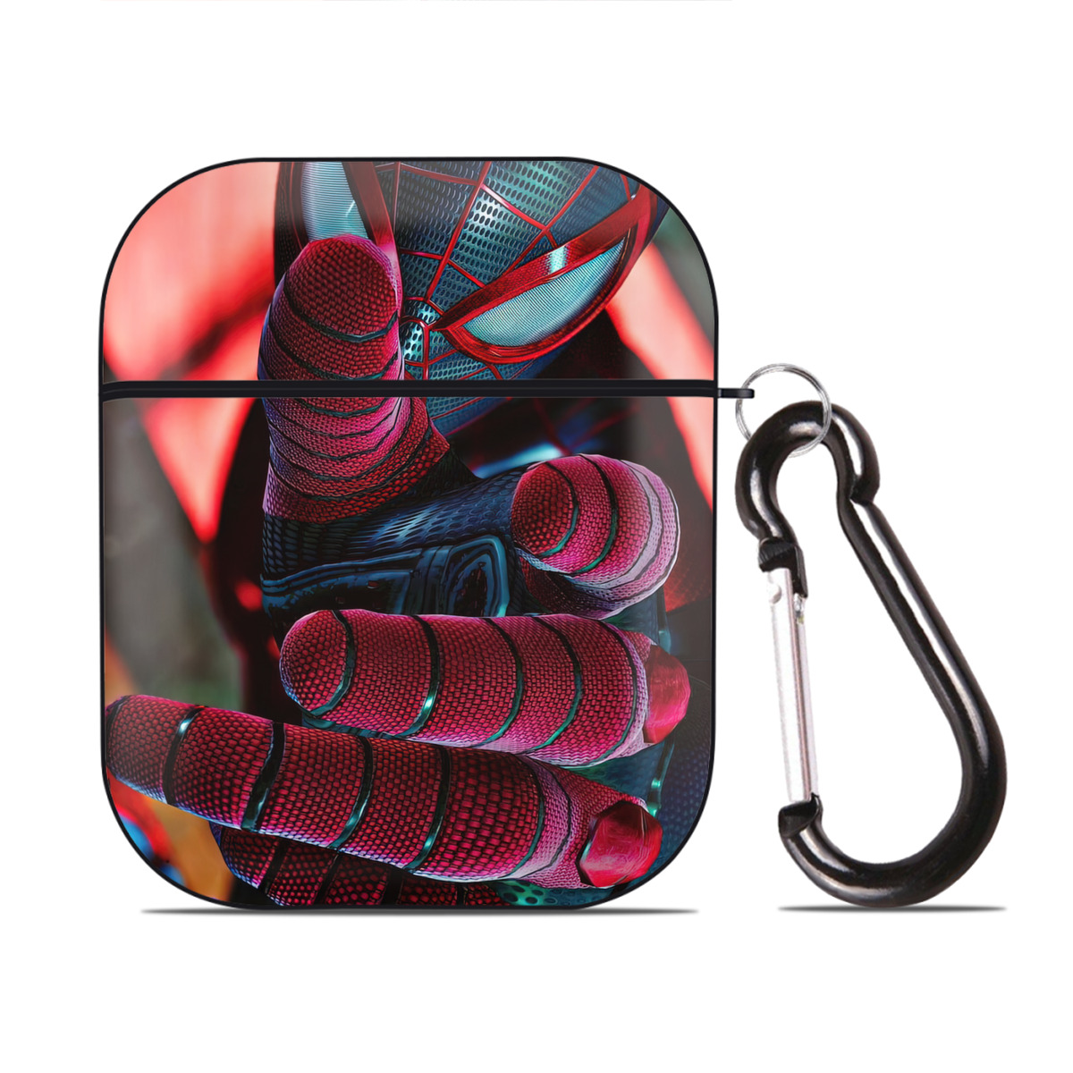 （画像用） Spider Man スパイダーマン AirPods 第2世代保護ケース ハードシェル ブラック 耐衝撃・防指紋・カラビナ付き