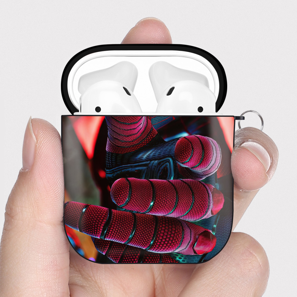 （画像用） Spider Man スパイダーマン AirPods 第2世代保護ケース ハードシェル ブラック 耐衝撃・防指紋・カラビナ付き