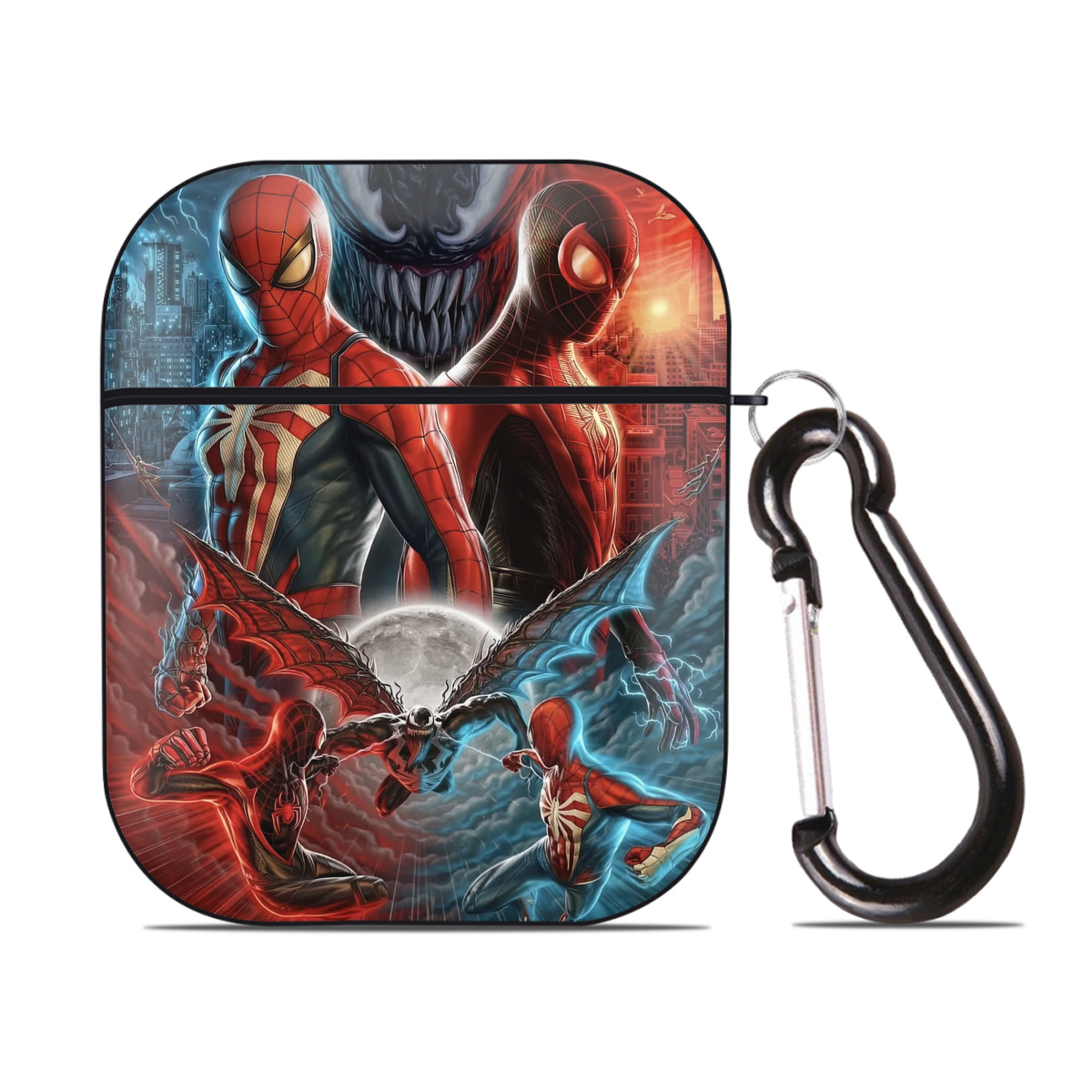 （画像用） Spider Man スパイダーマン AirPods 第2世代保護ケース ハードシェル ブラック 耐衝撃・防指紋・カラビナ付き