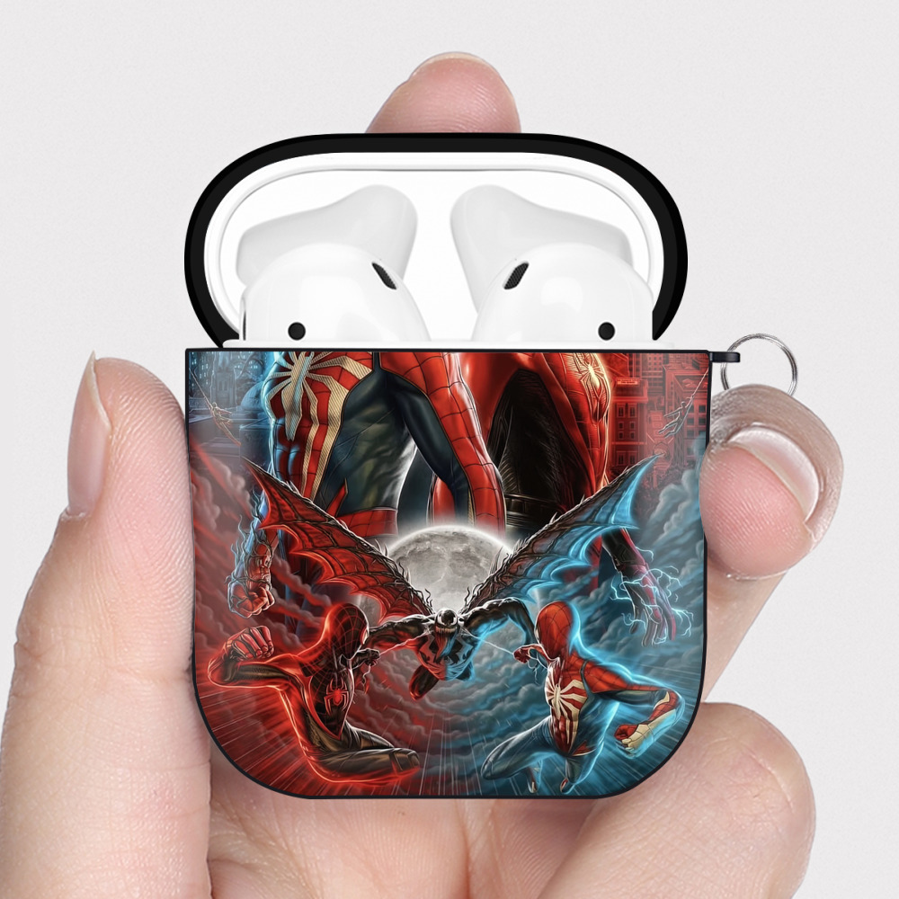 （画像用） Spider Man スパイダーマン AirPods 第2世代保護ケース ハードシェル ブラック 耐衝撃・防指紋・カラビナ付き