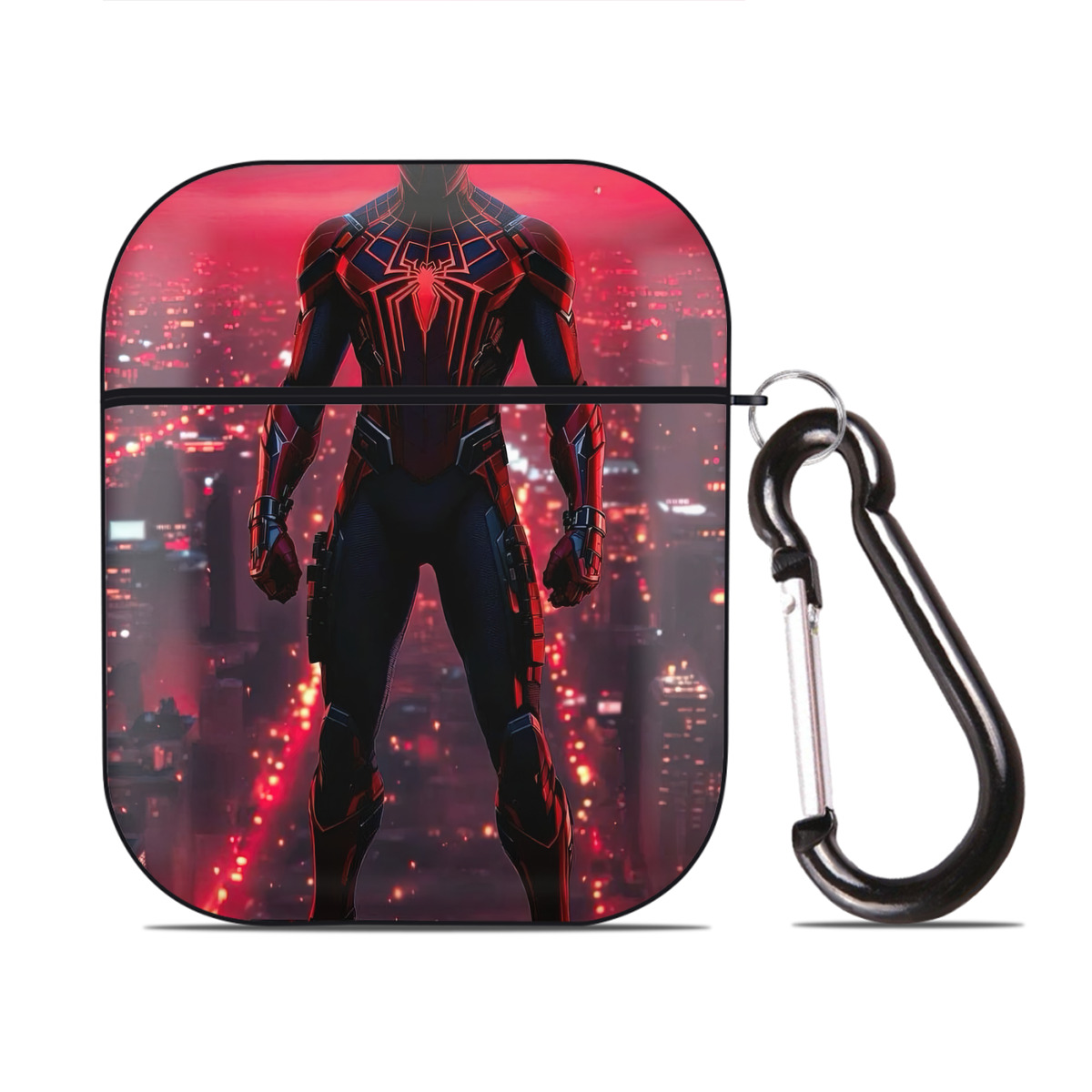 （画像用） Spider Man スパイダーマン AirPods 第2世代保護ケース ハードシェル ブラック 耐衝撃・防指紋・カラビナ付き