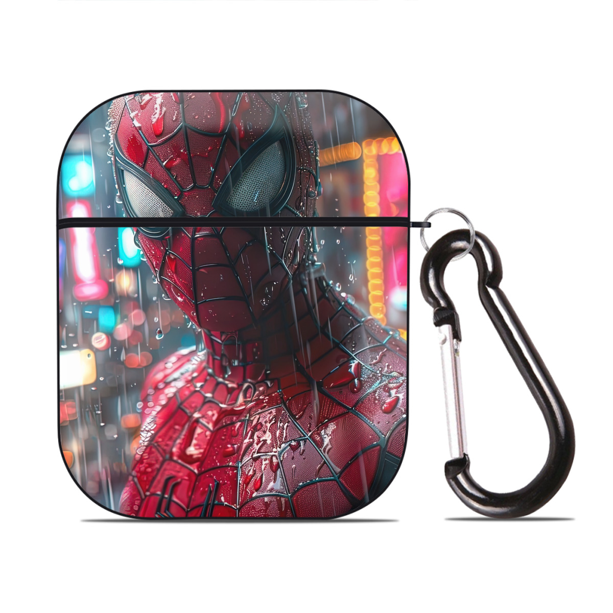 （画像用） Spider Man スパイダーマン AirPods 第2世代保護ケース ハードシェル ブラック 耐衝撃・防指紋・カラビナ付き