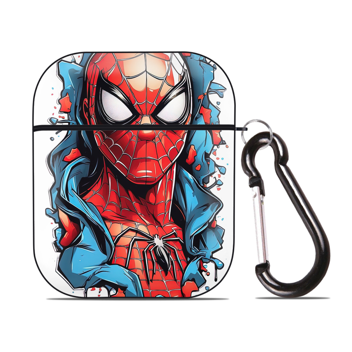 （画像用） Spider Man スパイダーマン AirPods 第2世代保護ケース ハードシェル ブラック 耐衝撃・防指紋・カラビナ付き