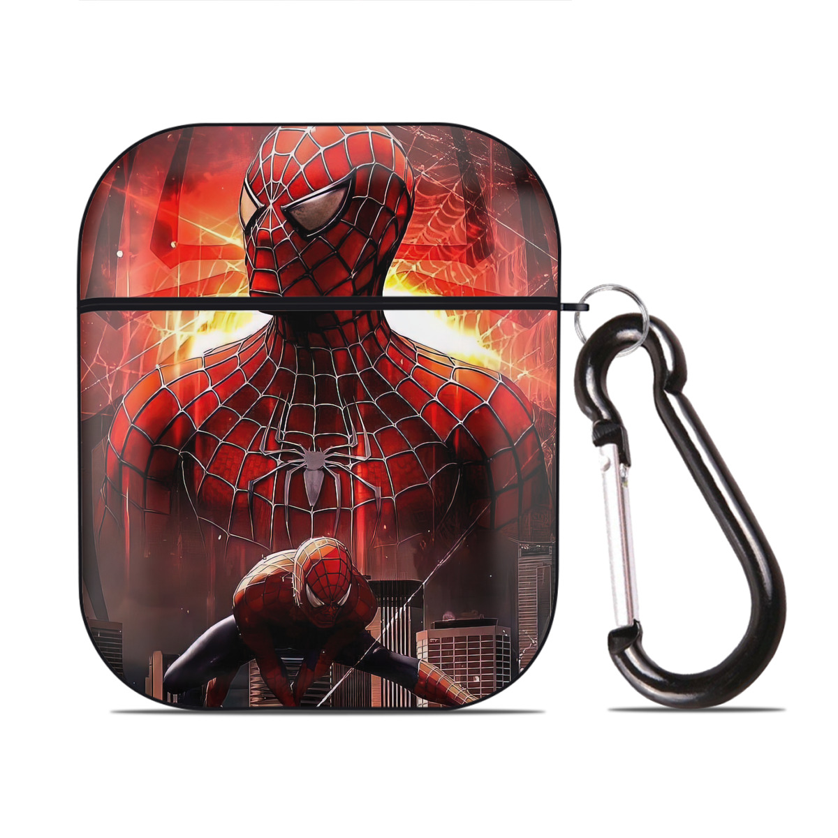 （画像用） Spider Man スパイダーマン AirPods 第2世代保護ケース ハードシェル ブラック 耐衝撃・防指紋・カラビナ付き