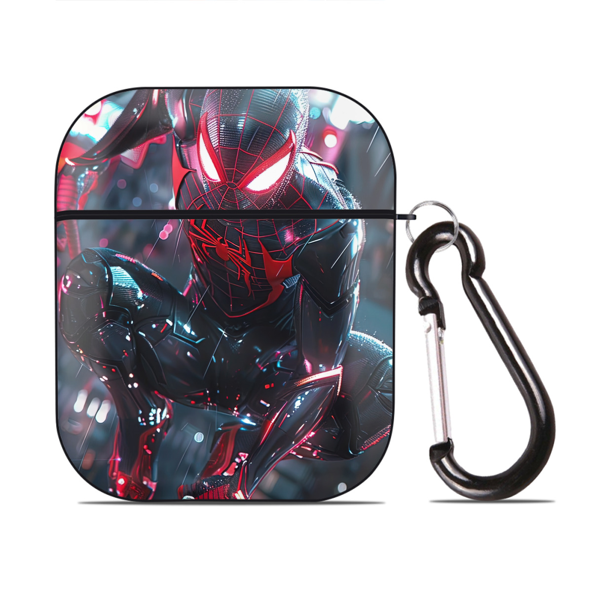 （画像用） Spider Man スパイダーマン AirPods 第2世代保護ケース ハードシェル ブラック 耐衝撃・防指紋・カラビナ付き