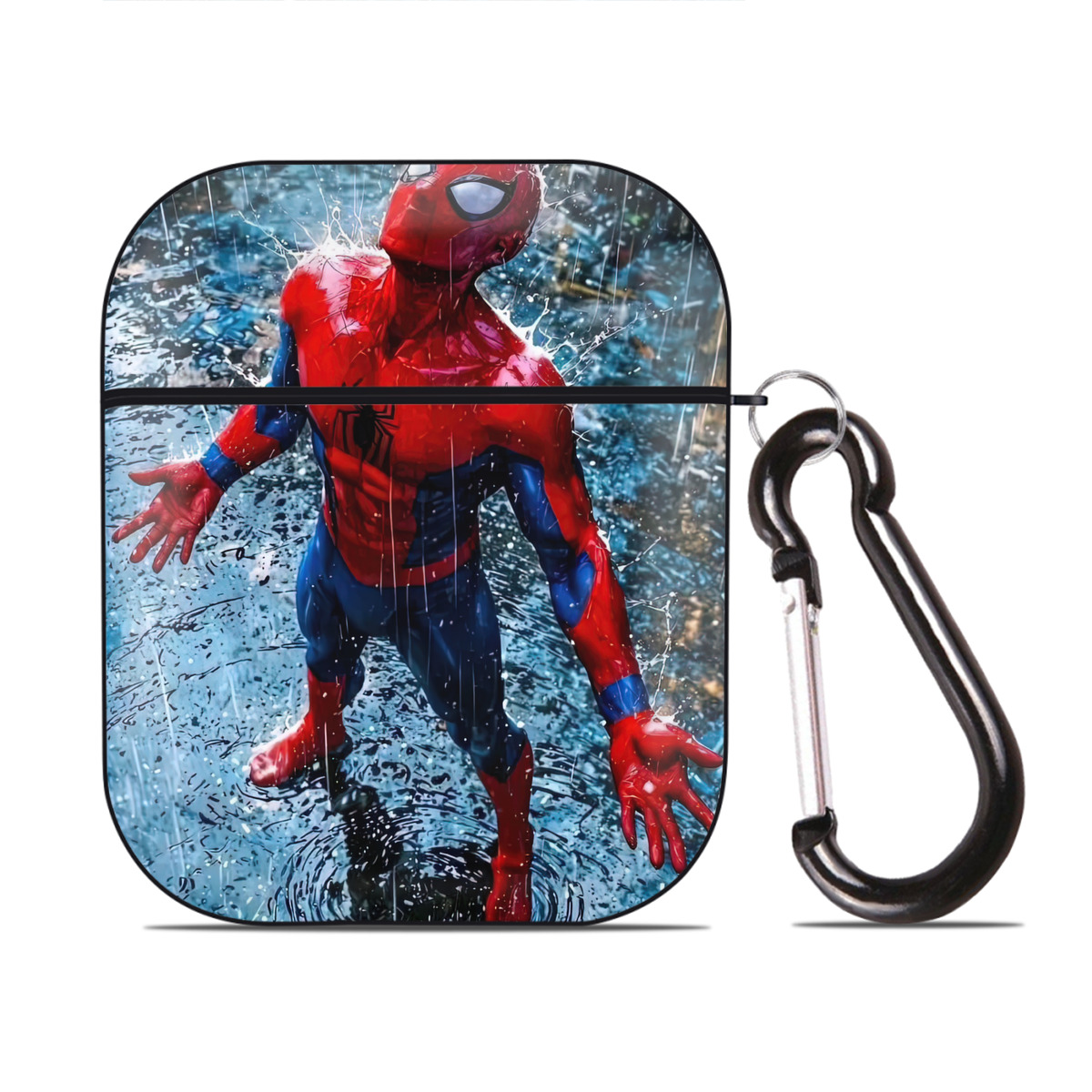 （画像用） Spider Man スパイダーマン AirPods 第2世代保護ケース ハードシェル ブラック 耐衝撃・防指紋・カラビナ付き