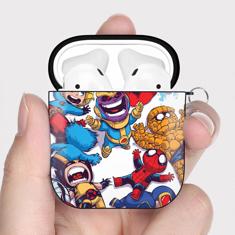 （画像用） Spider Man スパイダーマン AirPods 第2世代保護ケース ハードシェル ブラック 耐衝撃・防指紋・カラビナ付き