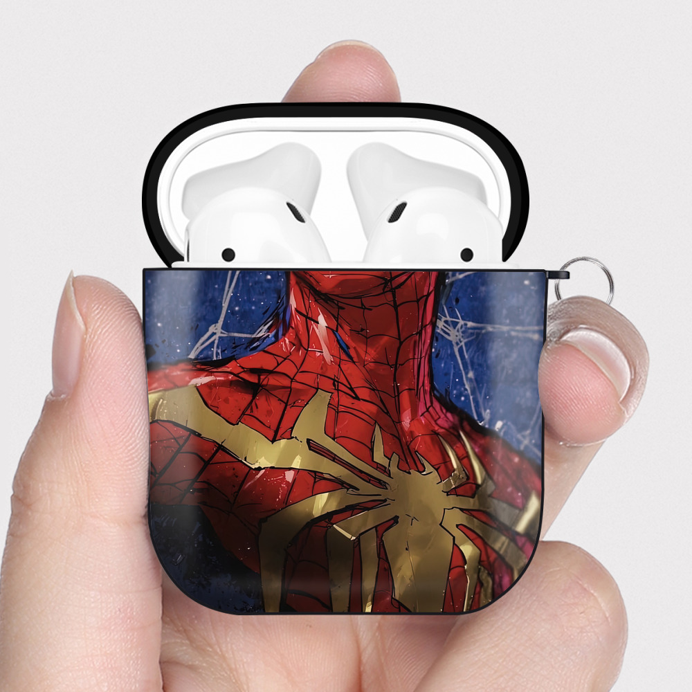 （画像用） Spider Man スパイダーマン AirPods 第2世代保護ケース ハードシェル ブラック 耐衝撃・防指紋・カラビナ付き