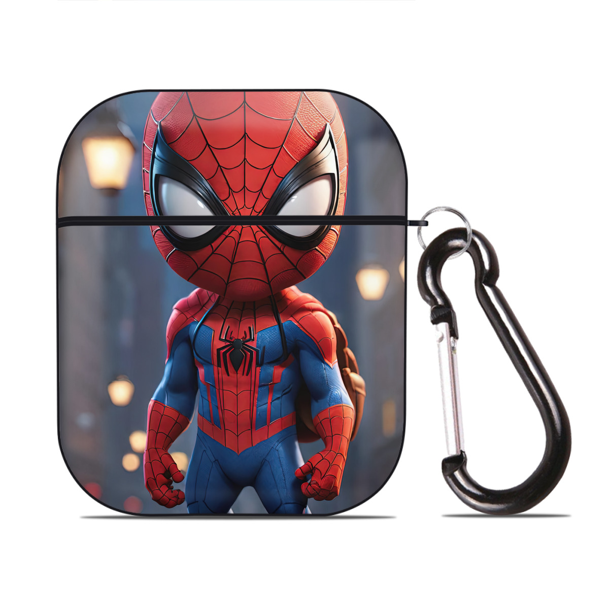 （画像用） Spider Man スパイダーマン AirPods 第2世代保護ケース ハードシェル ブラック 耐衝撃・防指紋・カラビナ付き
