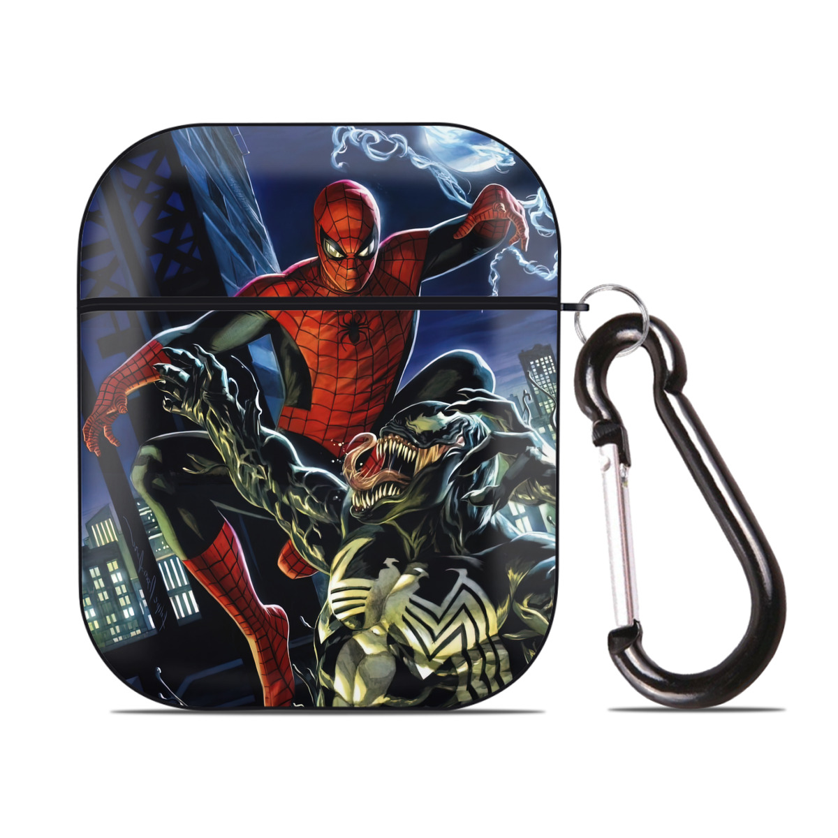 （画像用） Spider Man スパイダーマン AirPods 第2世代保護ケース ハードシェル ブラック 耐衝撃・防指紋・カラビナ付き