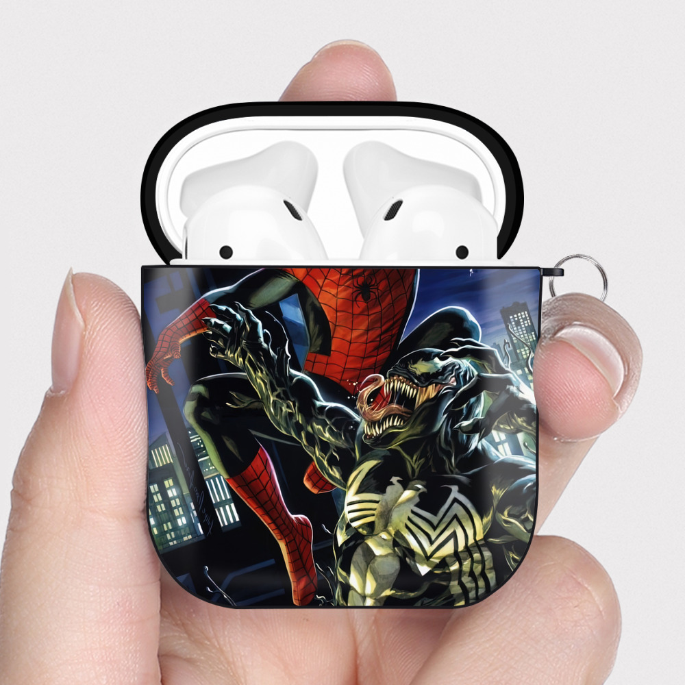 （画像用） Spider Man スパイダーマン AirPods 第2世代保護ケース ハードシェル ブラック 耐衝撃・防指紋・カラビナ付き