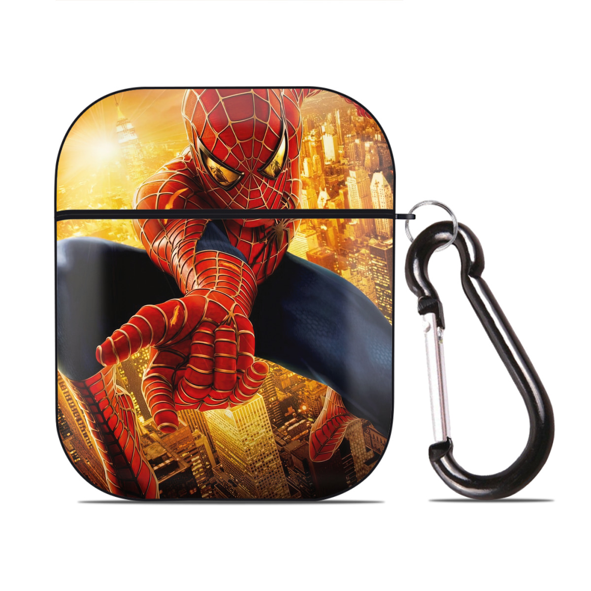 （画像用） Spider Man スパイダーマン AirPods 第2世代保護ケース ハードシェル ブラック 耐衝撃・防指紋・カラビナ付き