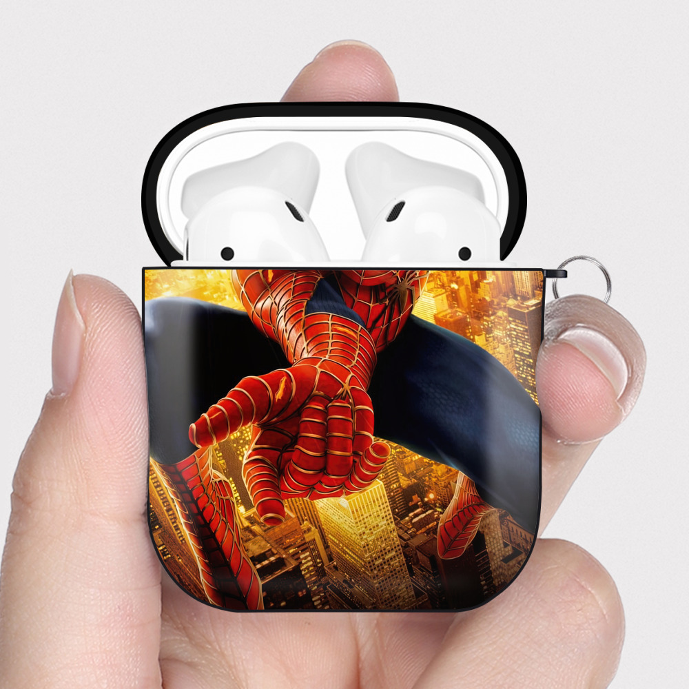（画像用） Spider Man スパイダーマン AirPods 第2世代保護ケース ハードシェル ブラック 耐衝撃・防指紋・カラビナ付き