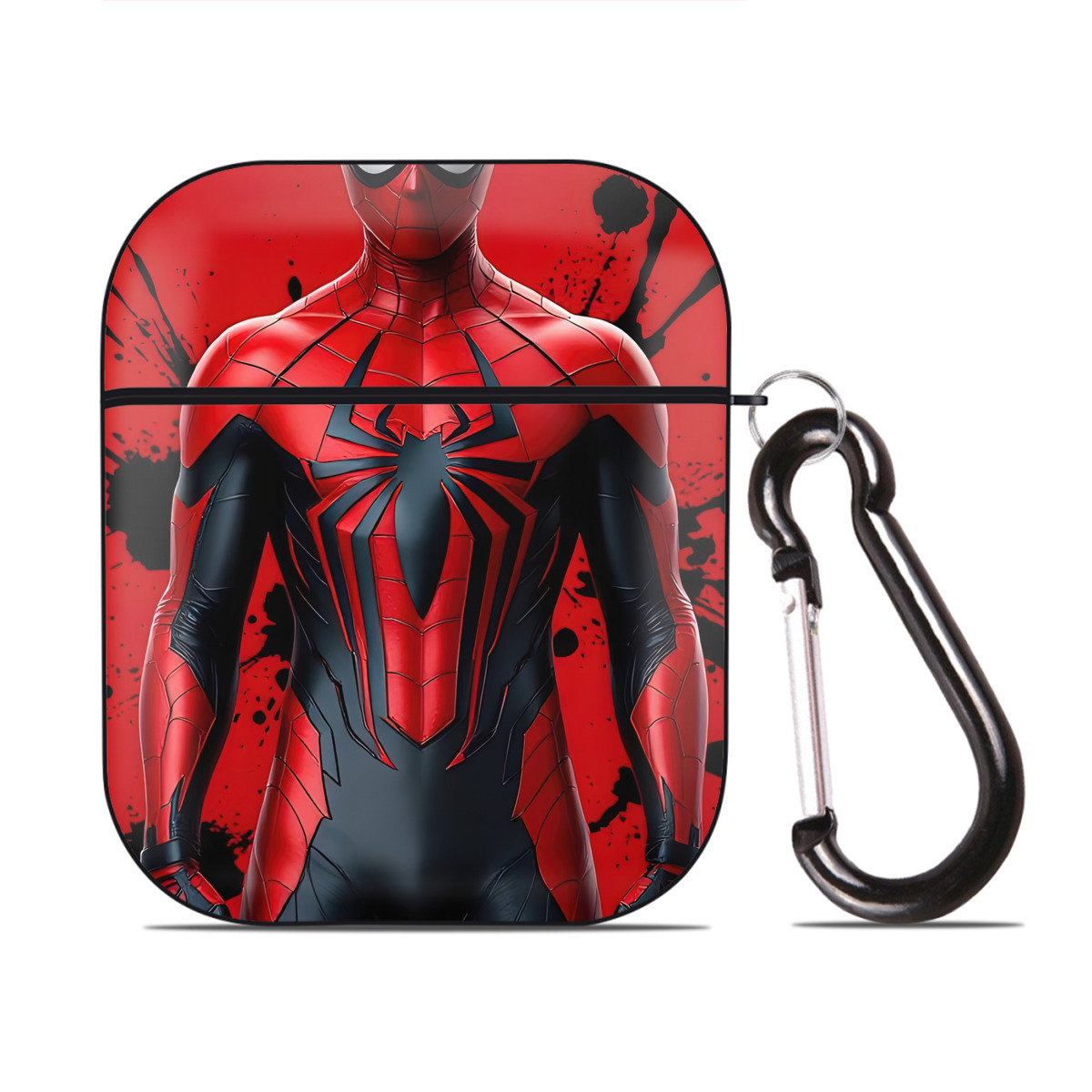 （画像用） Spider Man スパイダーマン AirPods 第2世代保護ケース ハードシェル ブラック 耐衝撃・防指紋・カラビナ付き
