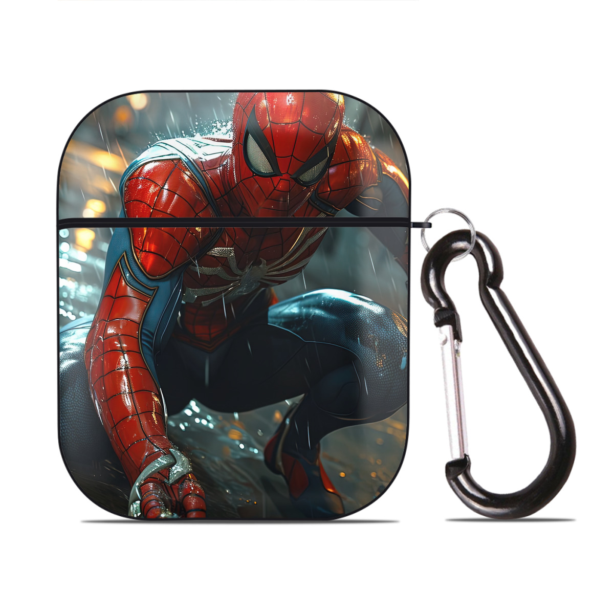 （画像用） Spider Man スパイダーマン AirPods 第2世代保護ケース ハードシェル ブラック 耐衝撃・防指紋・カラビナ付き