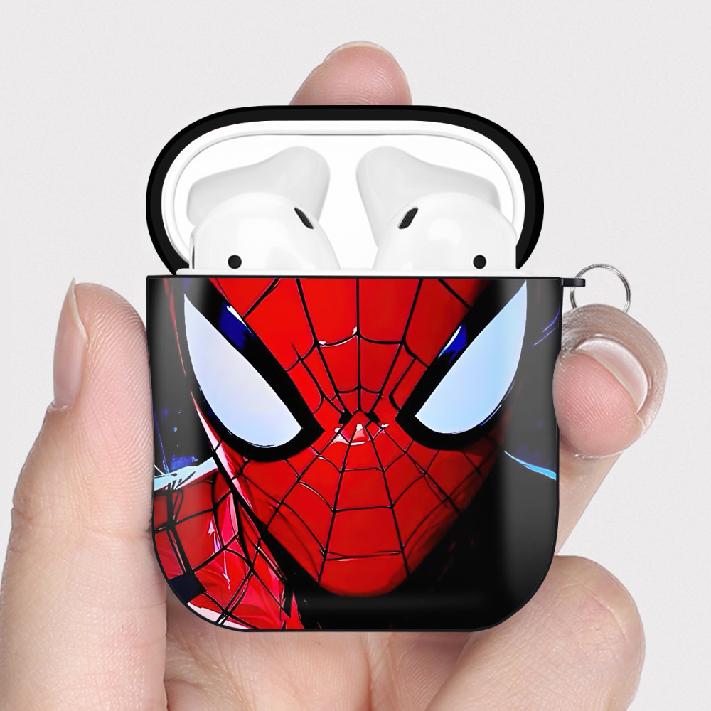 （画像用） Spider Man スパイダーマン AirPods 第2世代保護ケース ハードシェル ブラック 耐衝撃・防指紋・カラビナ付き