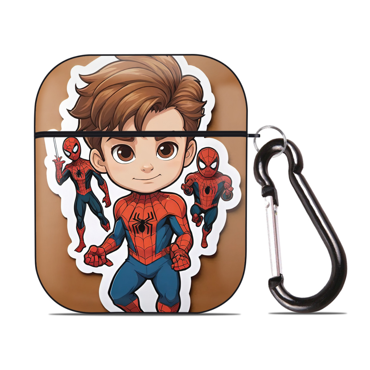 （画像用） Spider Man スパイダーマン AirPods 第2世代保護ケース ハードシェル ブラック 耐衝撃・防指紋・カラビナ付き