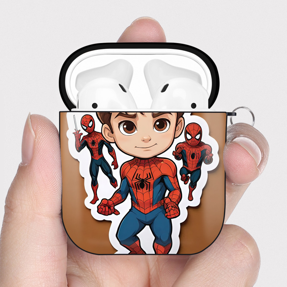 （画像用） Spider Man スパイダーマン AirPods 第2世代保護ケース ハードシェル ブラック 耐衝撃・防指紋・カラビナ付き