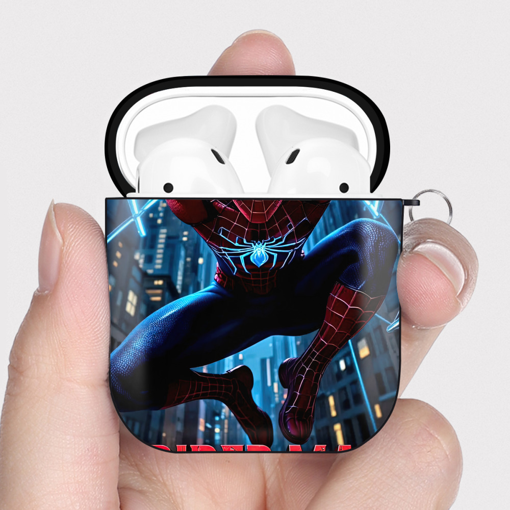 （画像用） Spider Man スパイダーマン AirPods 第2世代保護ケース ハードシェル ブラック 耐衝撃・防指紋・カラビナ付き