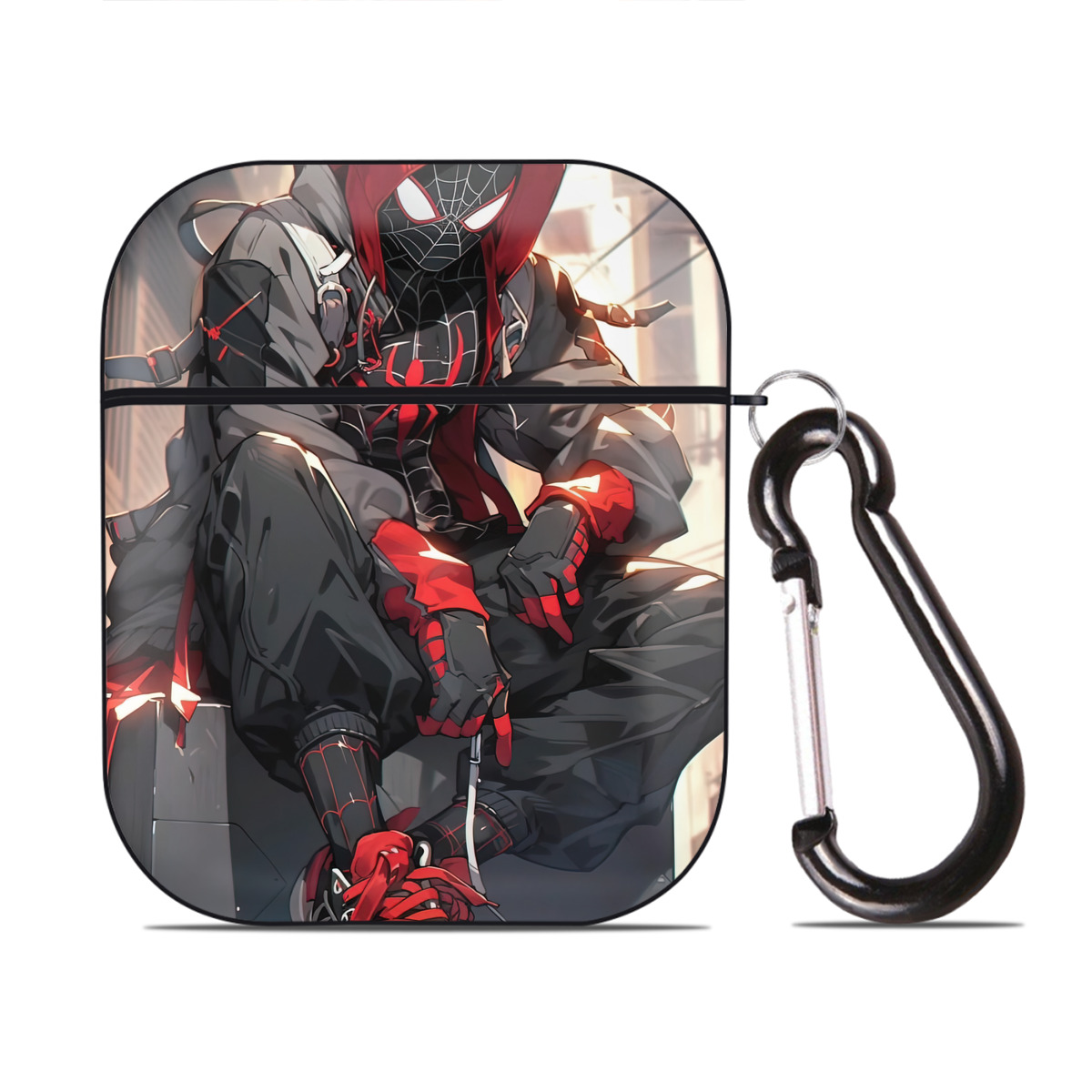 （画像用） Spider Man スパイダーマン AirPods 第2世代保護ケース ハードシェル ブラック 耐衝撃・防指紋・カラビナ付き