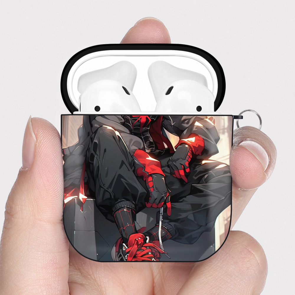 （画像用） Spider Man スパイダーマン AirPods 第2世代保護ケース ハードシェル ブラック 耐衝撃・防指紋・カラビナ付き