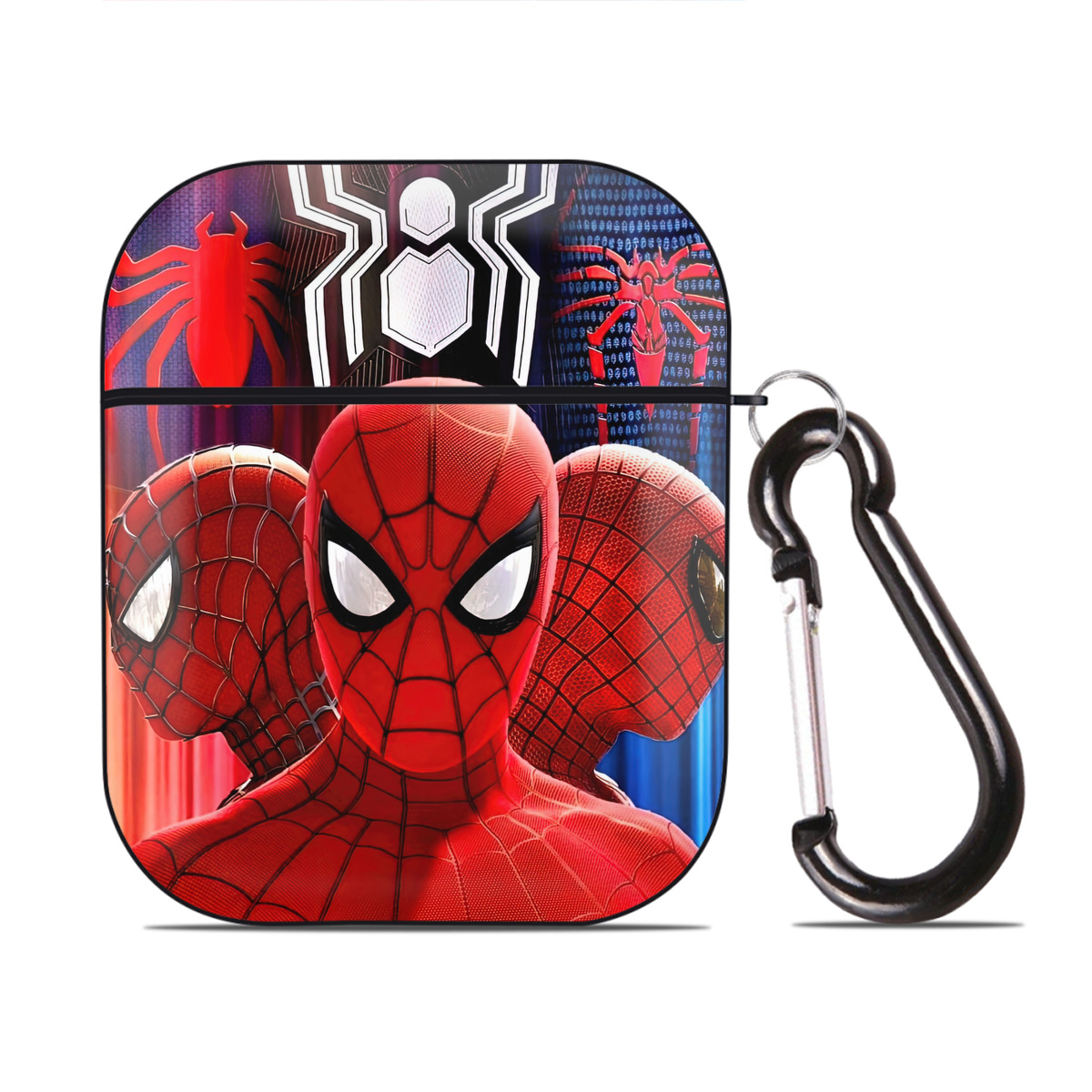 （画像用） Spider Man スパイダーマン AirPods 第2世代保護ケース ハードシェル ブラック 耐衝撃・防指紋・カラビナ付き