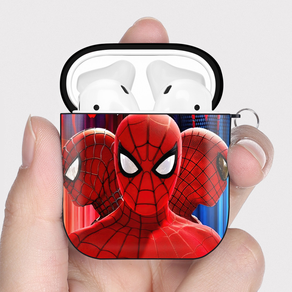 （画像用） Spider Man スパイダーマン AirPods 第2世代保護ケース ハードシェル ブラック 耐衝撃・防指紋・カラビナ付き