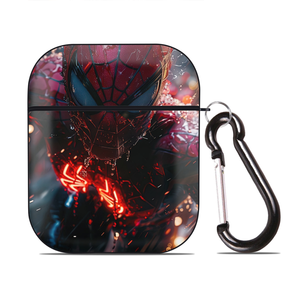 （画像用） Spider Man スパイダーマン AirPods 第2世代保護ケース ハードシェル ブラック 耐衝撃・防指紋・カラビナ付き