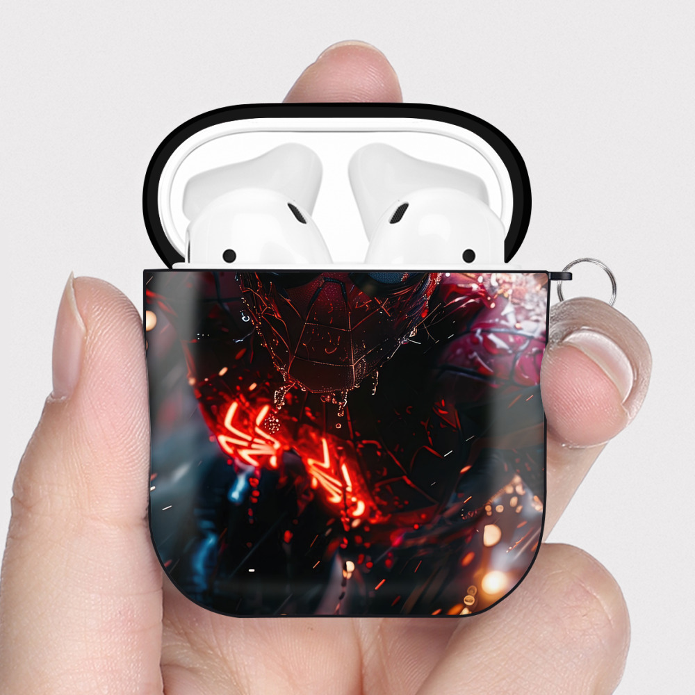 （画像用） Spider Man スパイダーマン AirPods 第2世代保護ケース ハードシェル ブラック 耐衝撃・防指紋・カラビナ付き
