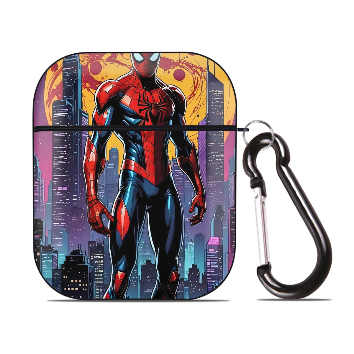（画像用） Spider Man スパイダーマン AirPods 第2世代保護ケース ハードシェル ブラック 耐衝撃・防指紋・カラビナ付き