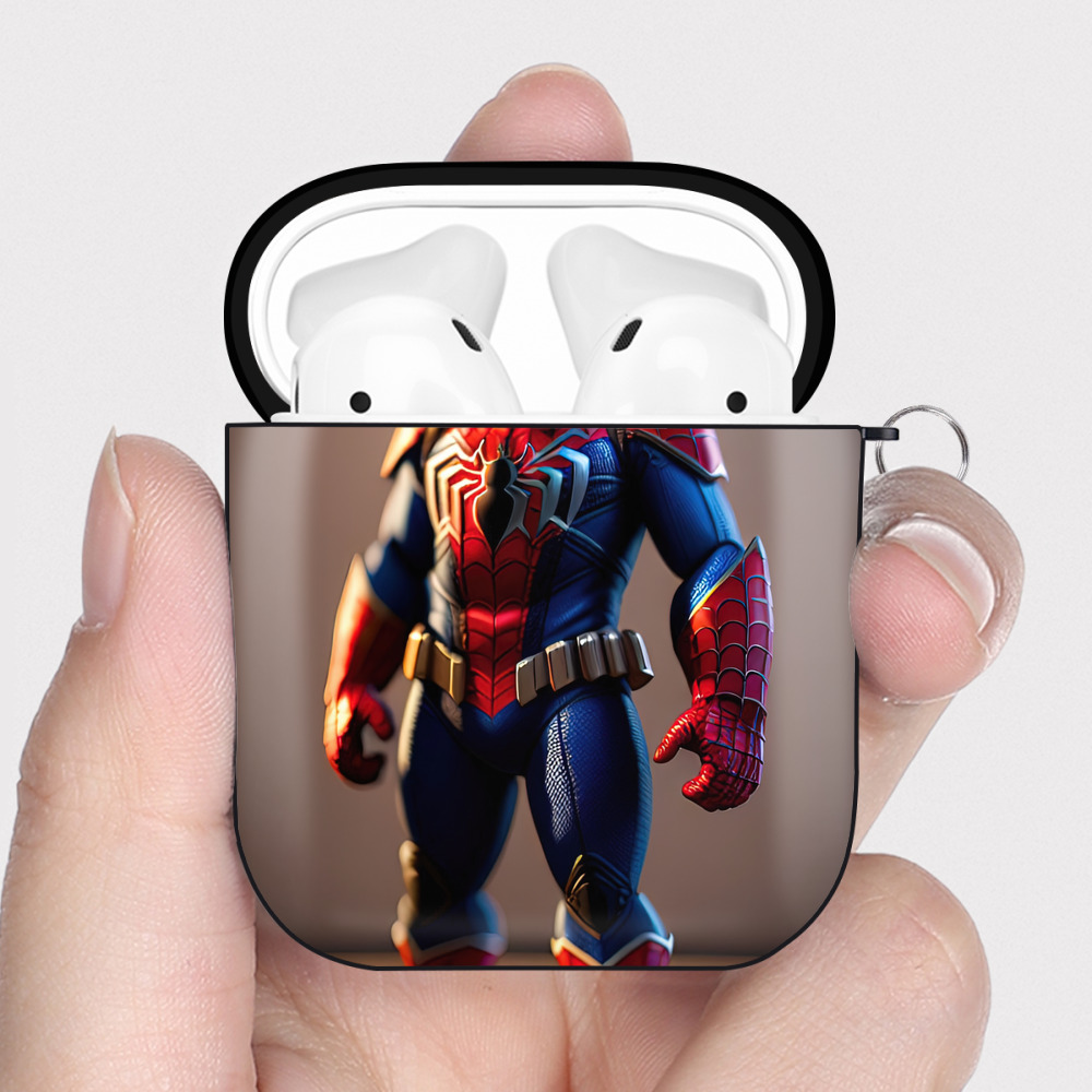 （画像用） Spider Man スパイダーマン AirPods 第2世代保護ケース ハードシェル ブラック 耐衝撃・防指紋・カラビナ付き
