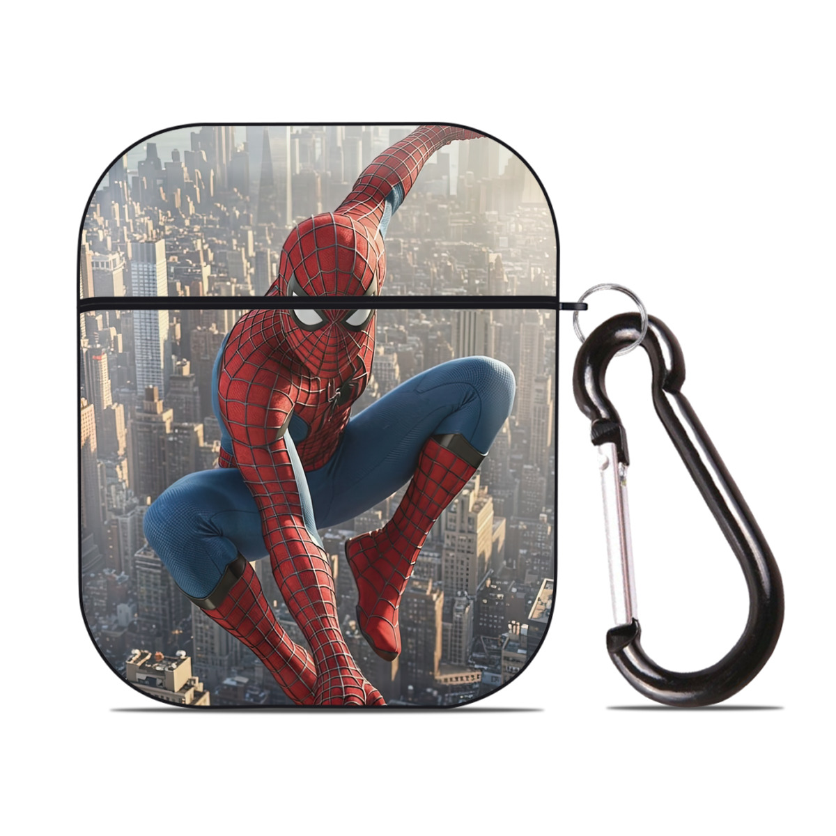 （画像用） Spider Man スパイダーマン AirPods 第2世代保護ケース ハードシェル ブラック 耐衝撃・防指紋・カラビナ付き