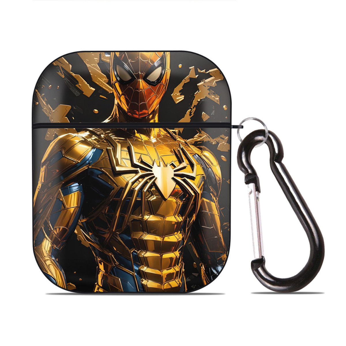 （画像用） Spider Man スパイダーマン AirPods 第2世代保護ケース ハードシェル ブラック 耐衝撃・防指紋・カラビナ付き