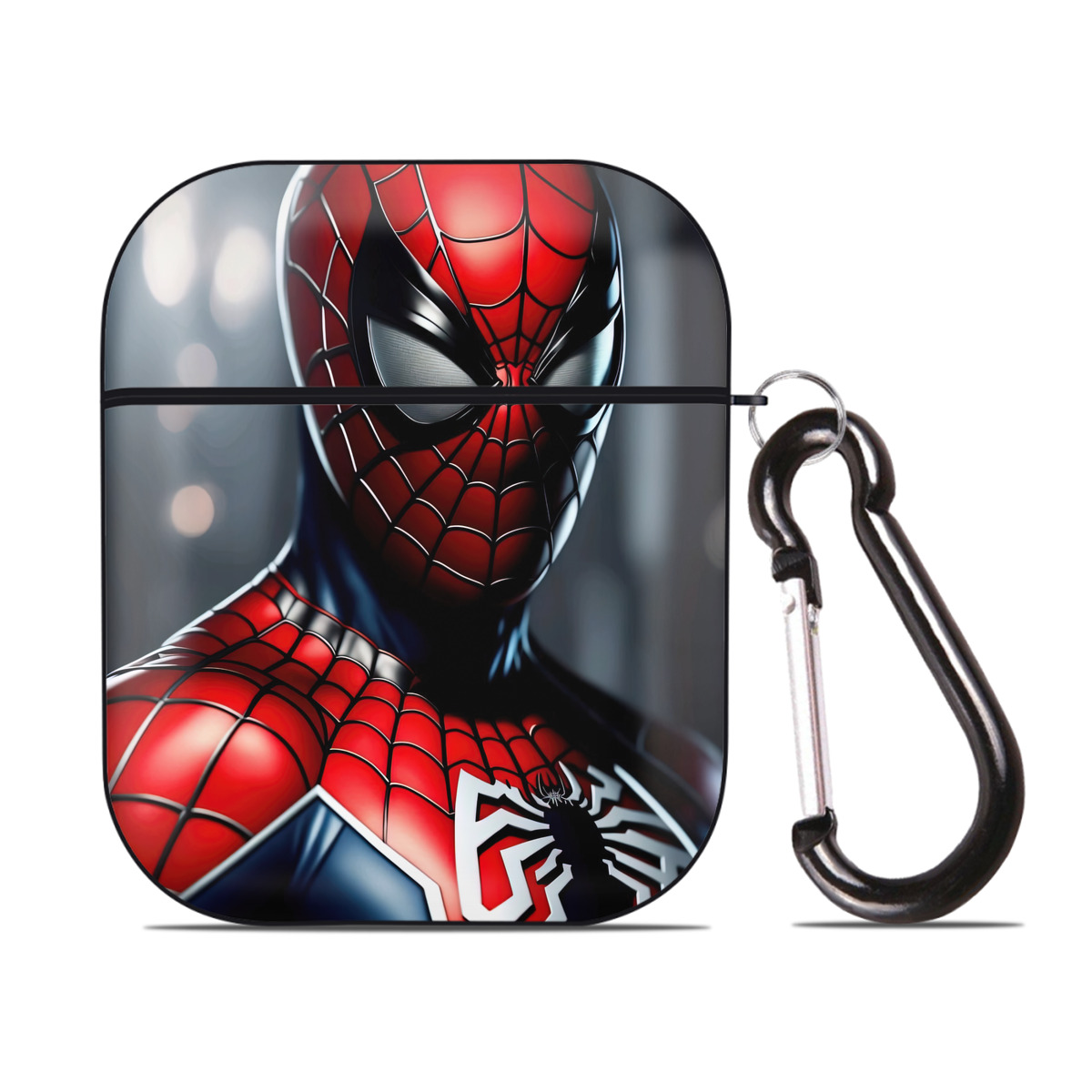 （画像用） Spider Man スパイダーマン AirPods 第2世代保護ケース ハードシェル ブラック 耐衝撃・防指紋・カラビナ付き