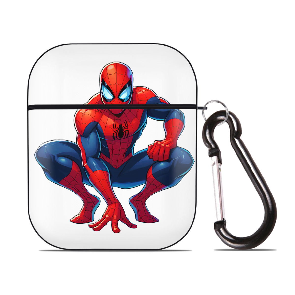 （画像用） Spider Man スパイダーマン AirPods 第2世代保護ケース ハードシェル ブラック 耐衝撃・防指紋・カラビナ付き