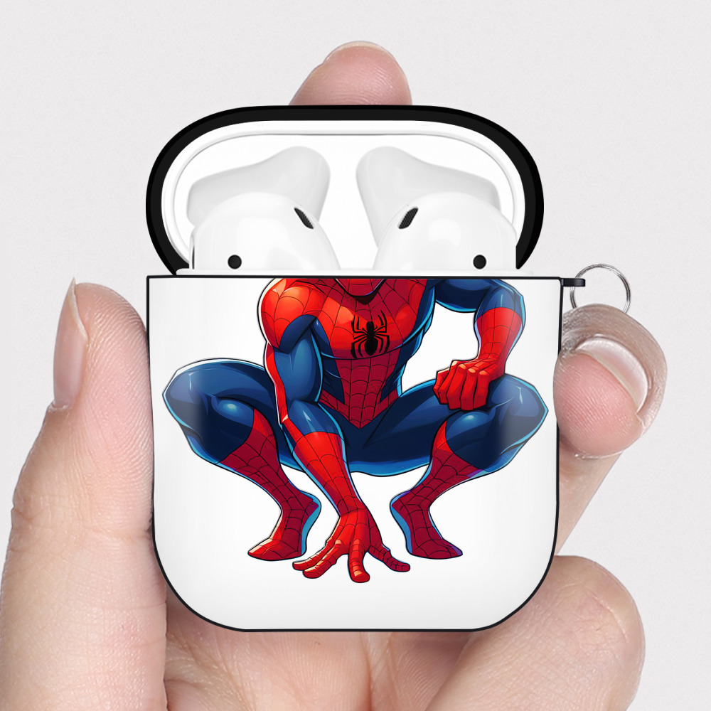 （画像用） Spider Man スパイダーマン AirPods 第2世代保護ケース ハードシェル ブラック 耐衝撃・防指紋・カラビナ付き