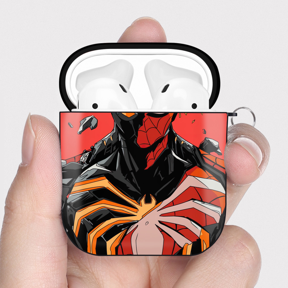 （画像用） Spider Man スパイダーマン AirPods 第2世代保護ケース ハードシェル ブラック 耐衝撃・防指紋・カラビナ付き