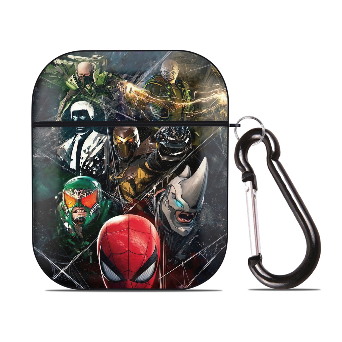 （画像用） Spider Man スパイダーマン AirPods 第2世代保護ケース ハードシェル ブラック 耐衝撃・防指紋・カラビナ付き