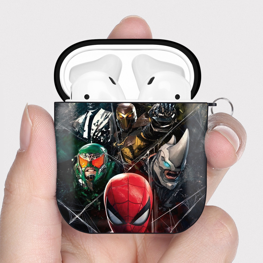 Spider Man スパイダーマン AirPods 第2世代保護ケース ハードシェル ブラック 耐衝撃・防指紋・カラビナ付き