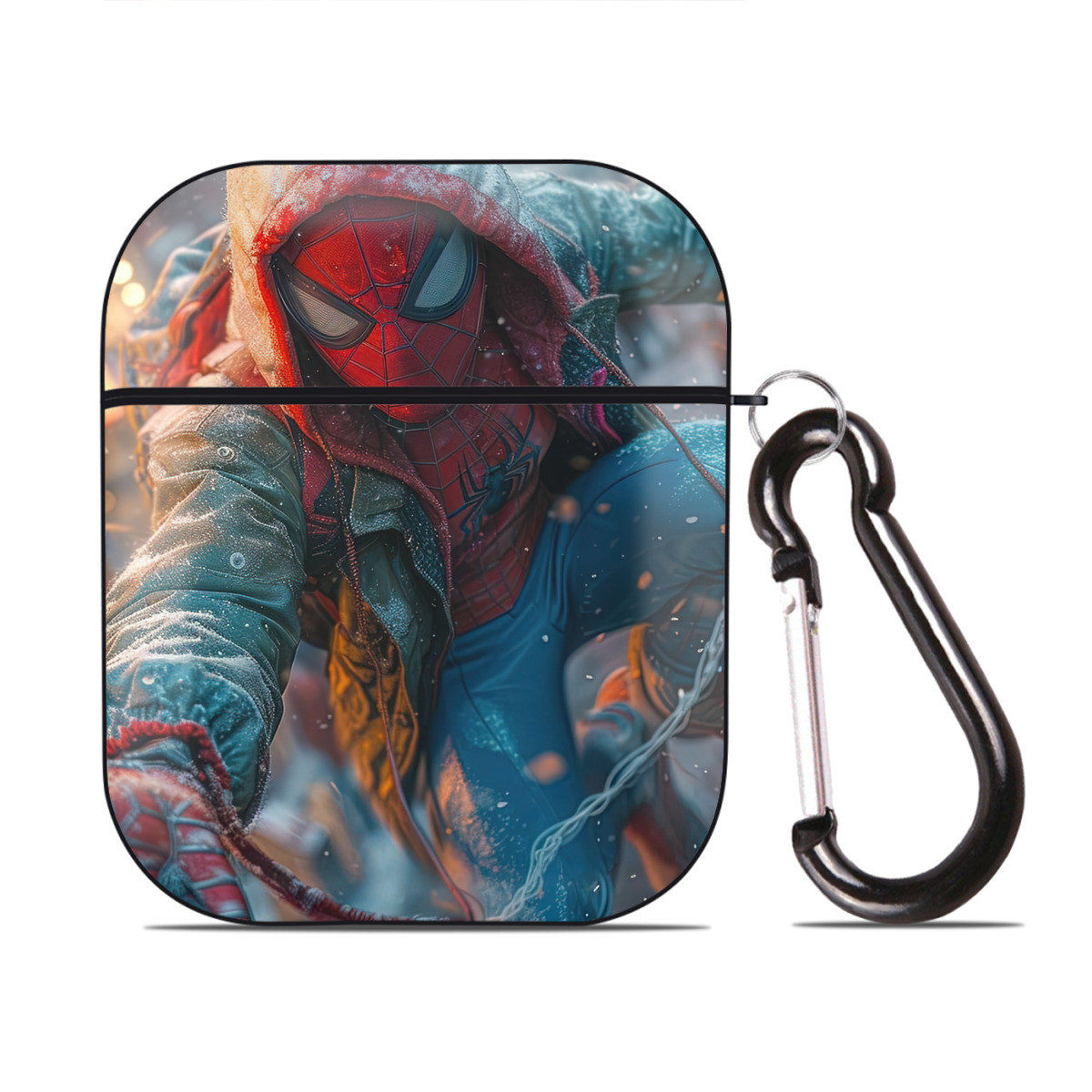 （画像用） Spider Man スパイダーマン AirPods 第2世代保護ケース ハードシェル ブラック 耐衝撃・防指紋・カラビナ付き