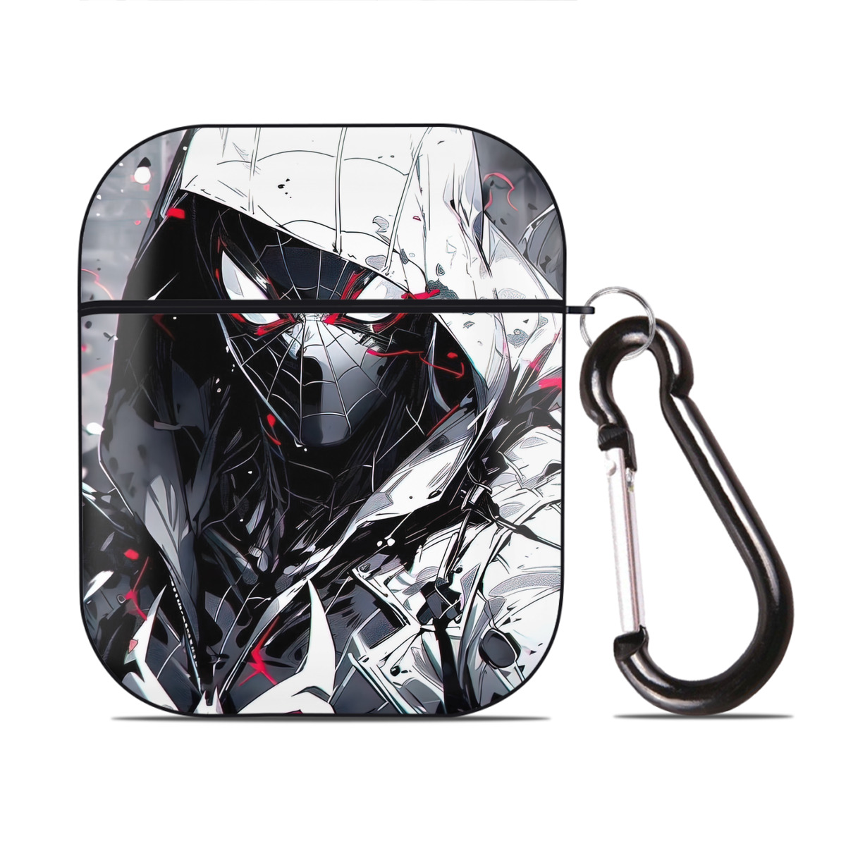 （画像用） Spider Man スパイダーマン AirPods 第2世代保護ケース ハードシェル ブラック 耐衝撃・防指紋・カラビナ付き