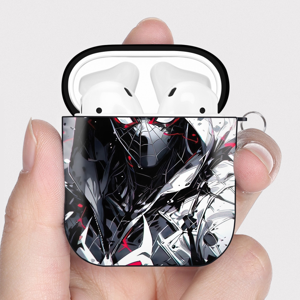 （画像用） Spider Man スパイダーマン AirPods 第2世代保護ケース ハードシェル ブラック 耐衝撃・防指紋・カラビナ付き